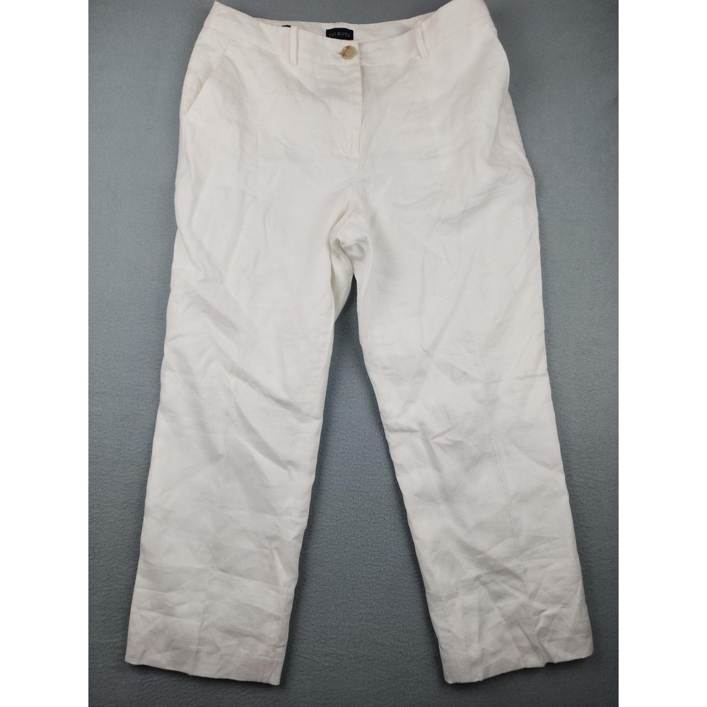 Talbots Southampton Pants Womens 12P White Linen Straight Leg Lined Work Career